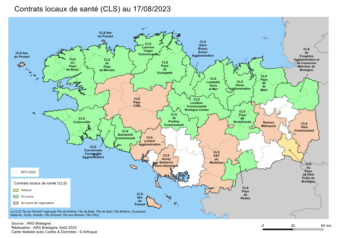 carte des contrats locaux de santé bretons au 17 aout 2023