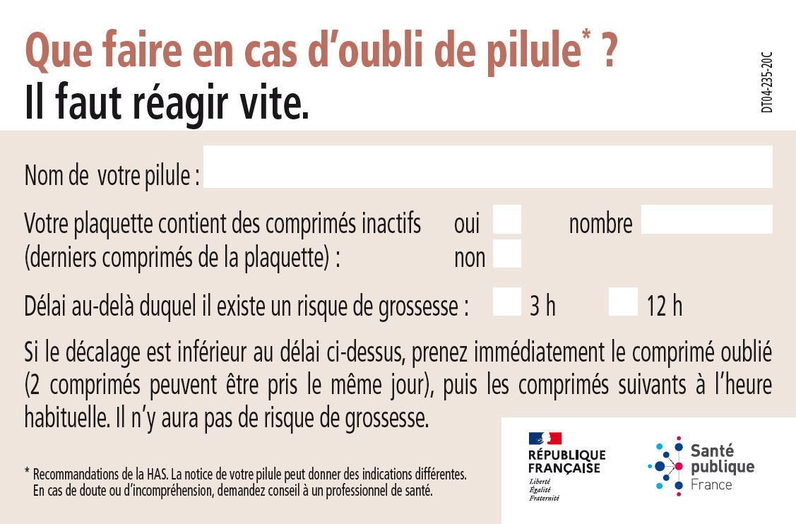 Que faire en cas d'oubli de pilule ?