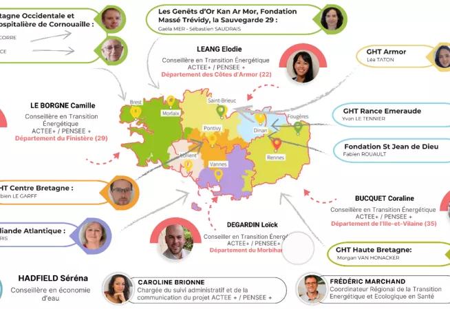 Carte des conseillers constituant le réseau breton de la transition énergétique et écologique en santé