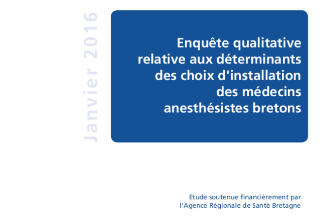 Déterminants des choix d’installation des médecins anesthésistes bretons