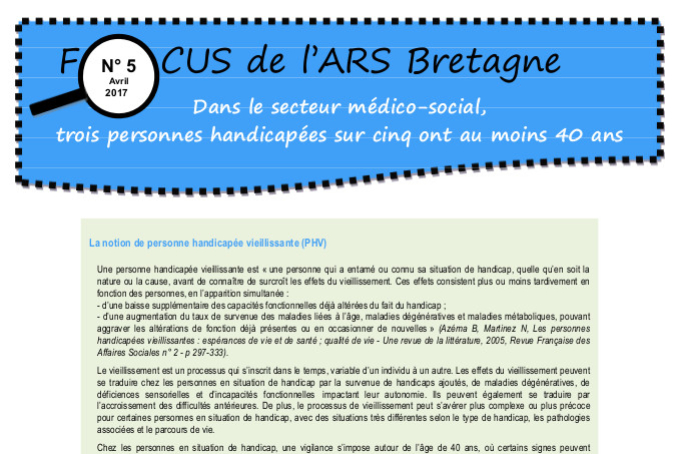 Les Focus de l'ARS - Dans le secteur médico-social, trois personnes handicapées sur cinq ont au moins 40 ans