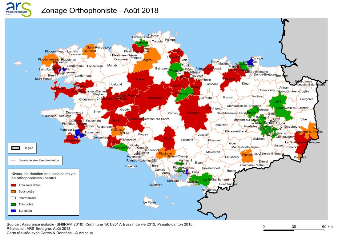 Carte zonage orthophonistes Bretagne