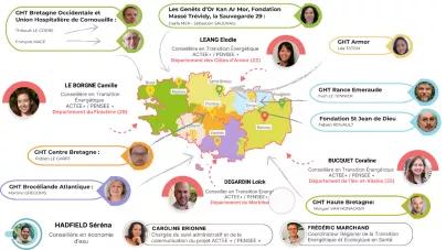 Carte des conseillers constituant le réseau breton de la transition énergétique et écologique en santé
