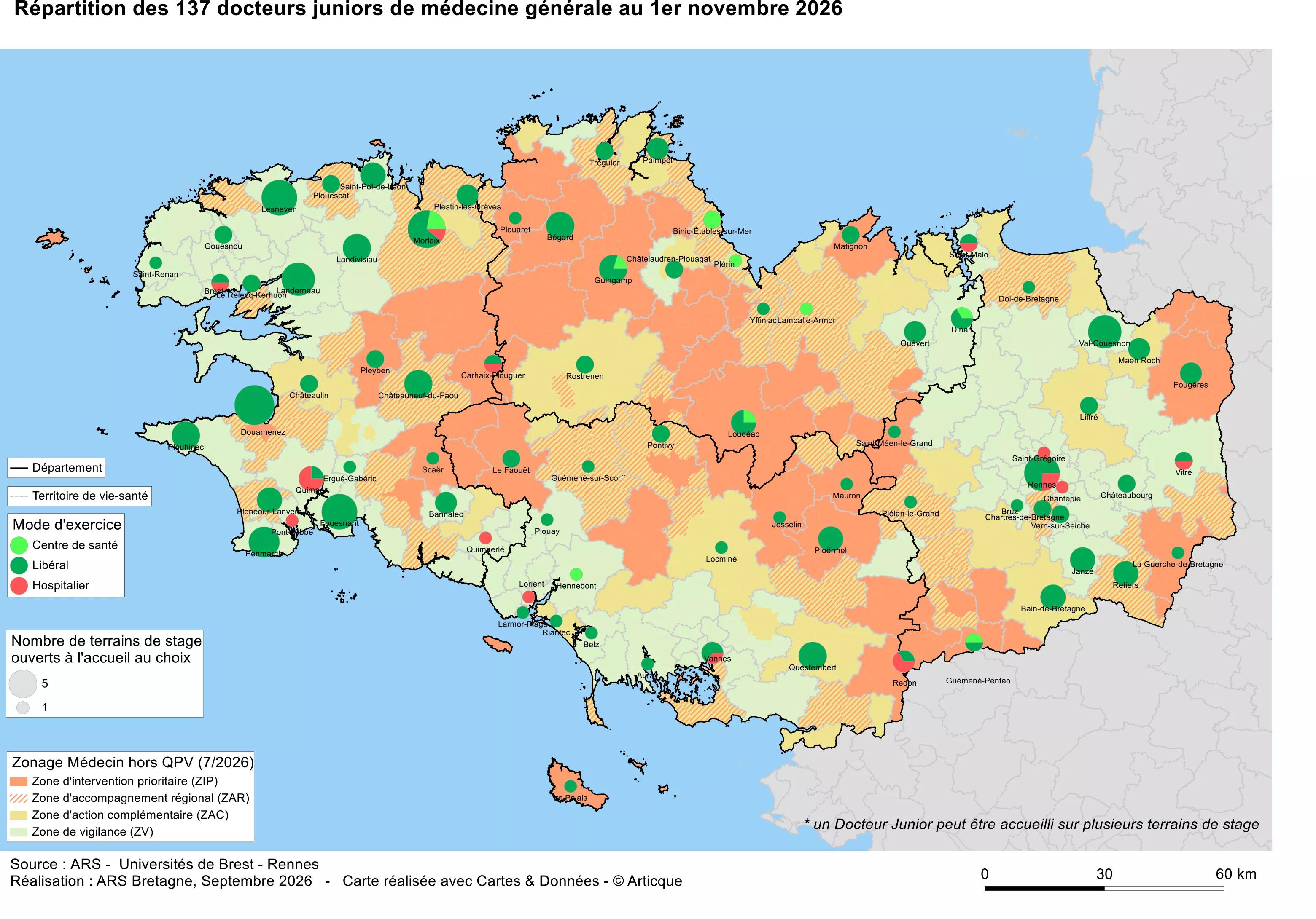 Carte : répartition des 137 docteurs juniors