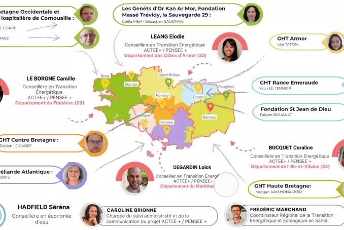 Carte des conseillers constituant le réseau breton de la transition énergétique et écologique en santé